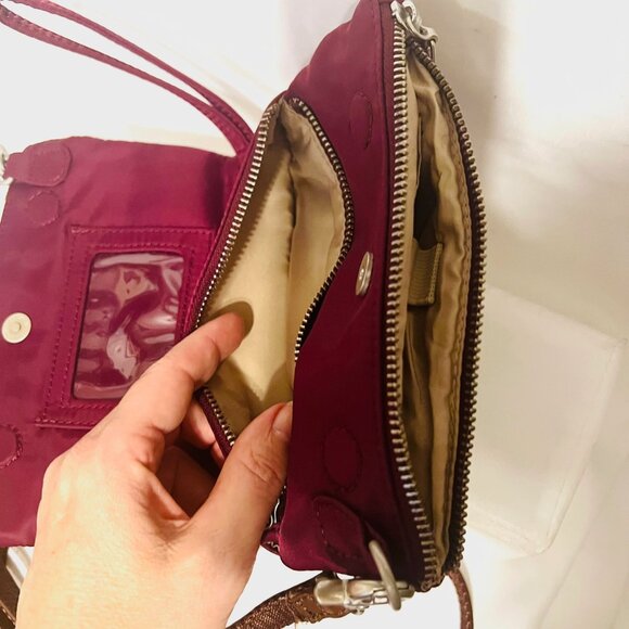 Baggalini Crossbody Wallet/Wristlet-Nylon-Maroon/Tan-Lightweight-Trifold-Roomy - Picture 8 of 11